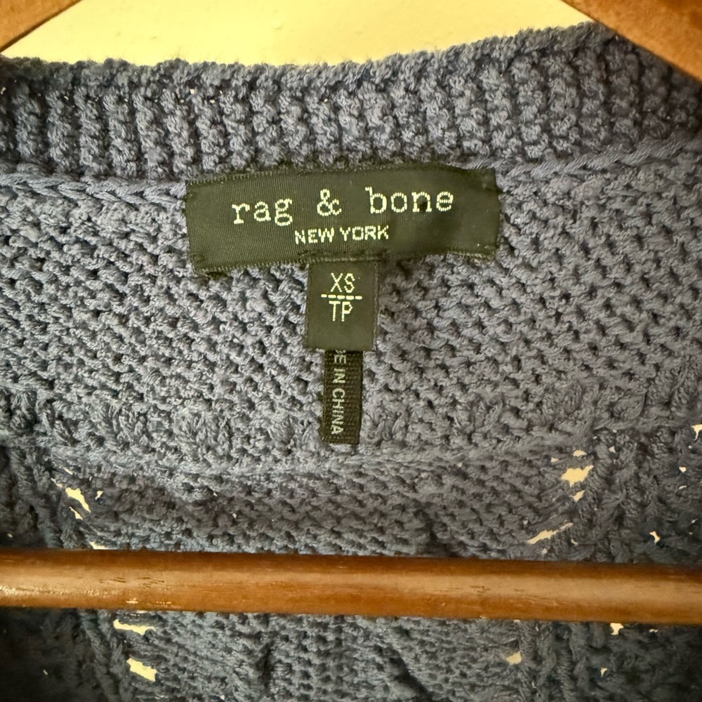 rag & bone Cable Knit Sweater Vest | Blue Contrast | XS | Preppy Academia - Picture 10 of 16